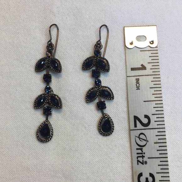 Silver Tone Blue Rhinestone Teardrop Dangle Earrings - Picture 2 of 5